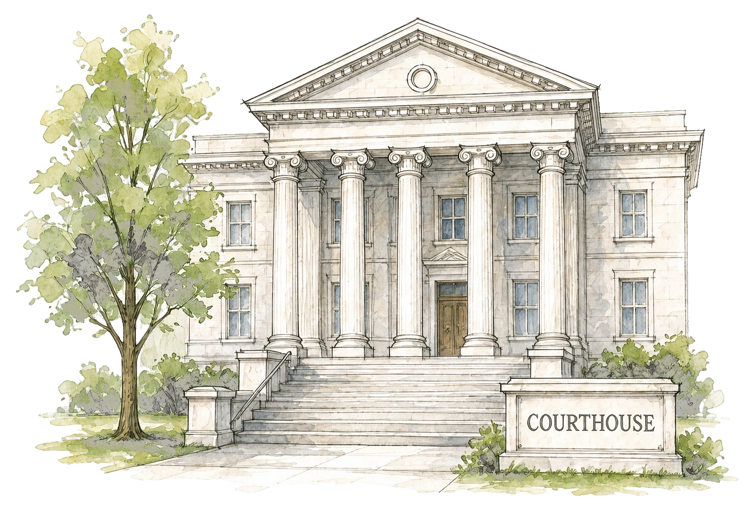 Small classical courthouse line-art decoration.