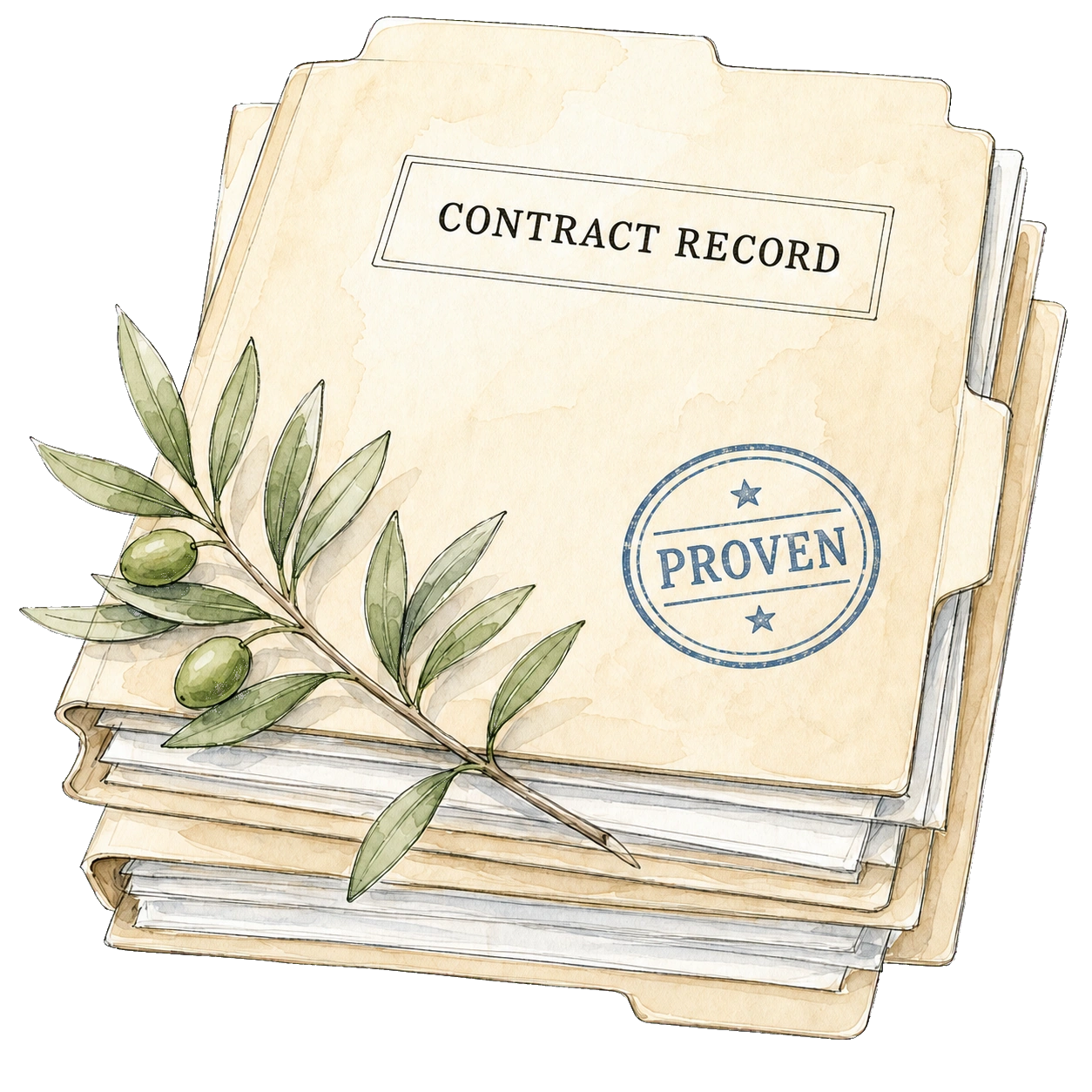 Stack of contract records with a leaf for the public record view.